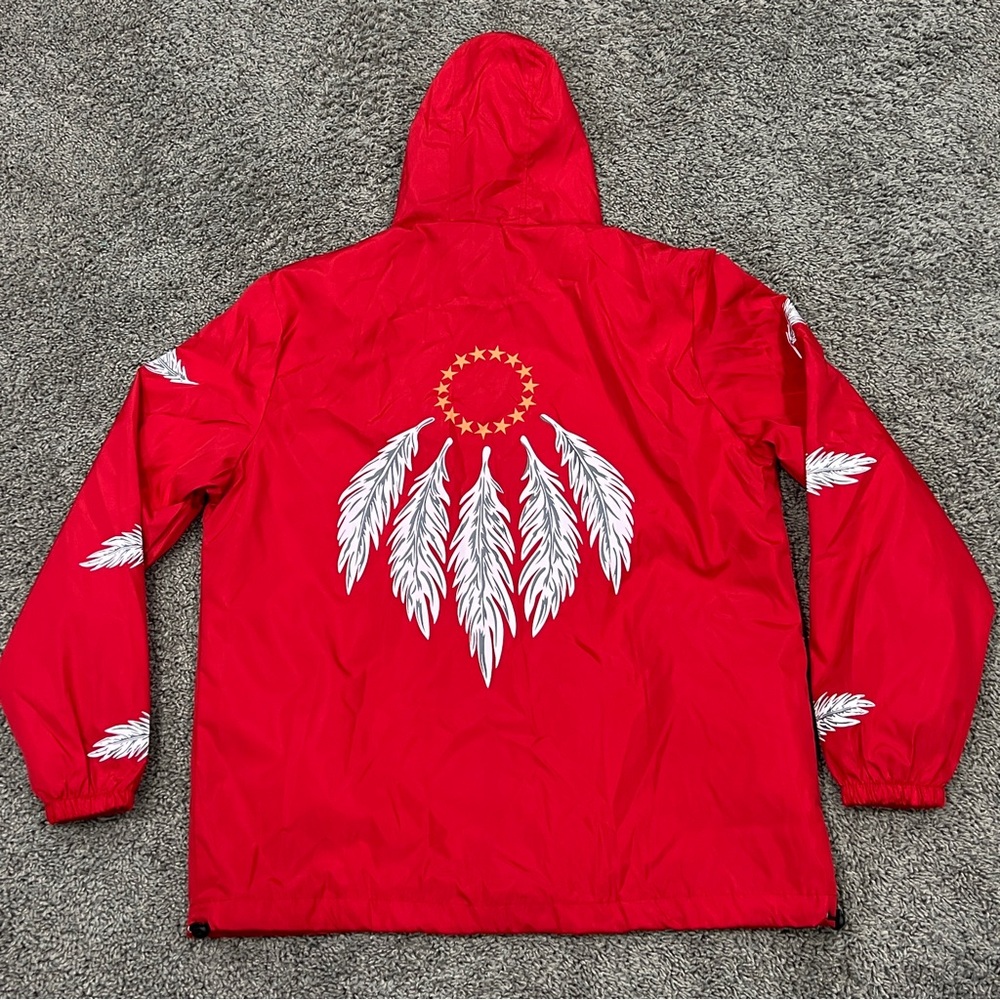 Men’s Full Zip Jacket Indian Cherokee Feathers Red Rip Cord (Please Read!!)